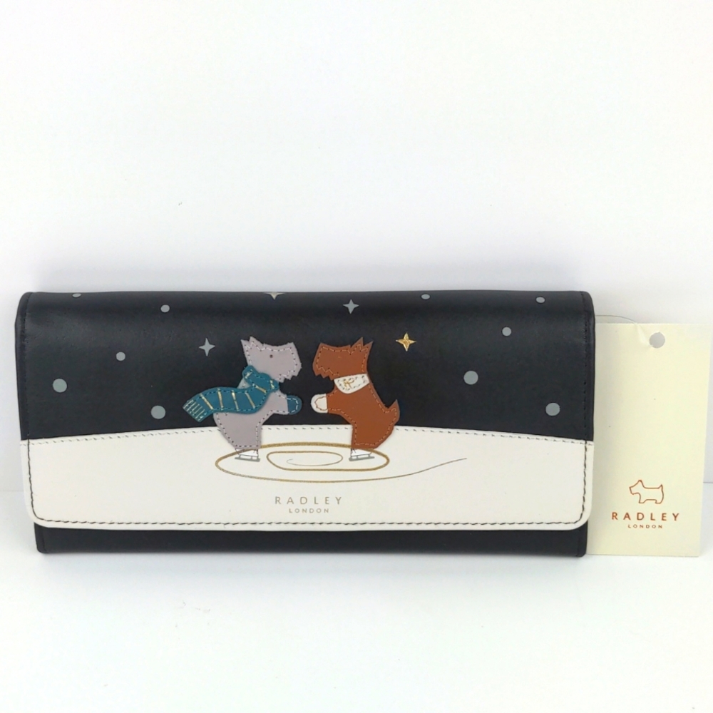 Radley London Scottie Dogs Ice Skating Leather Wallet with Dust-Cover Bag